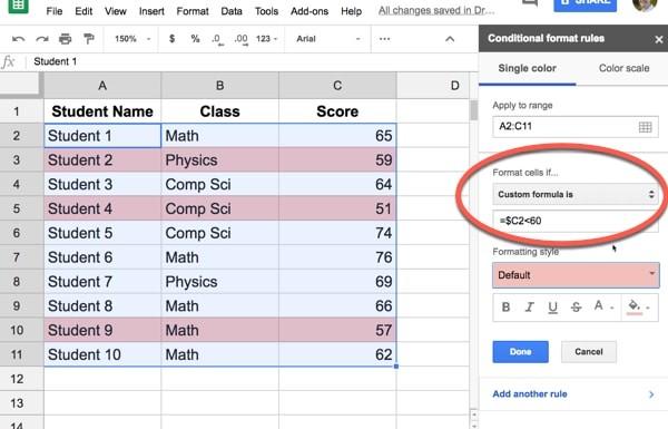 Cách sử dụng định dạng có điều kiện trên toàn bộ hàng trong Google Sheets